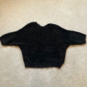 Black Fuzzy Crop Short Sleeve Sweater